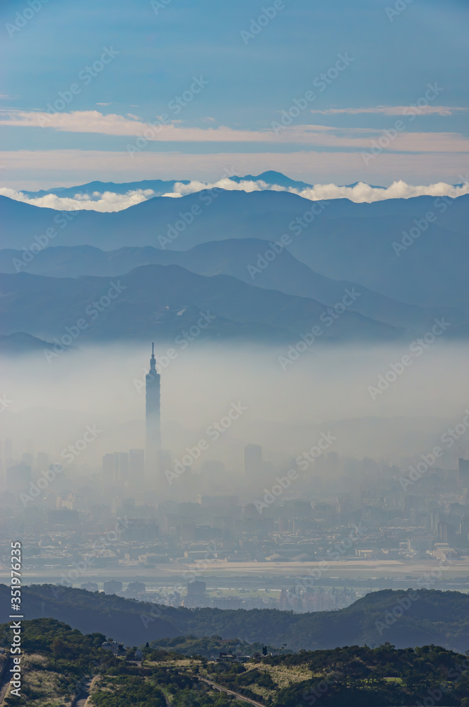 High angle view of the Taipei 101 and cityscape from Yangmingshan National Park