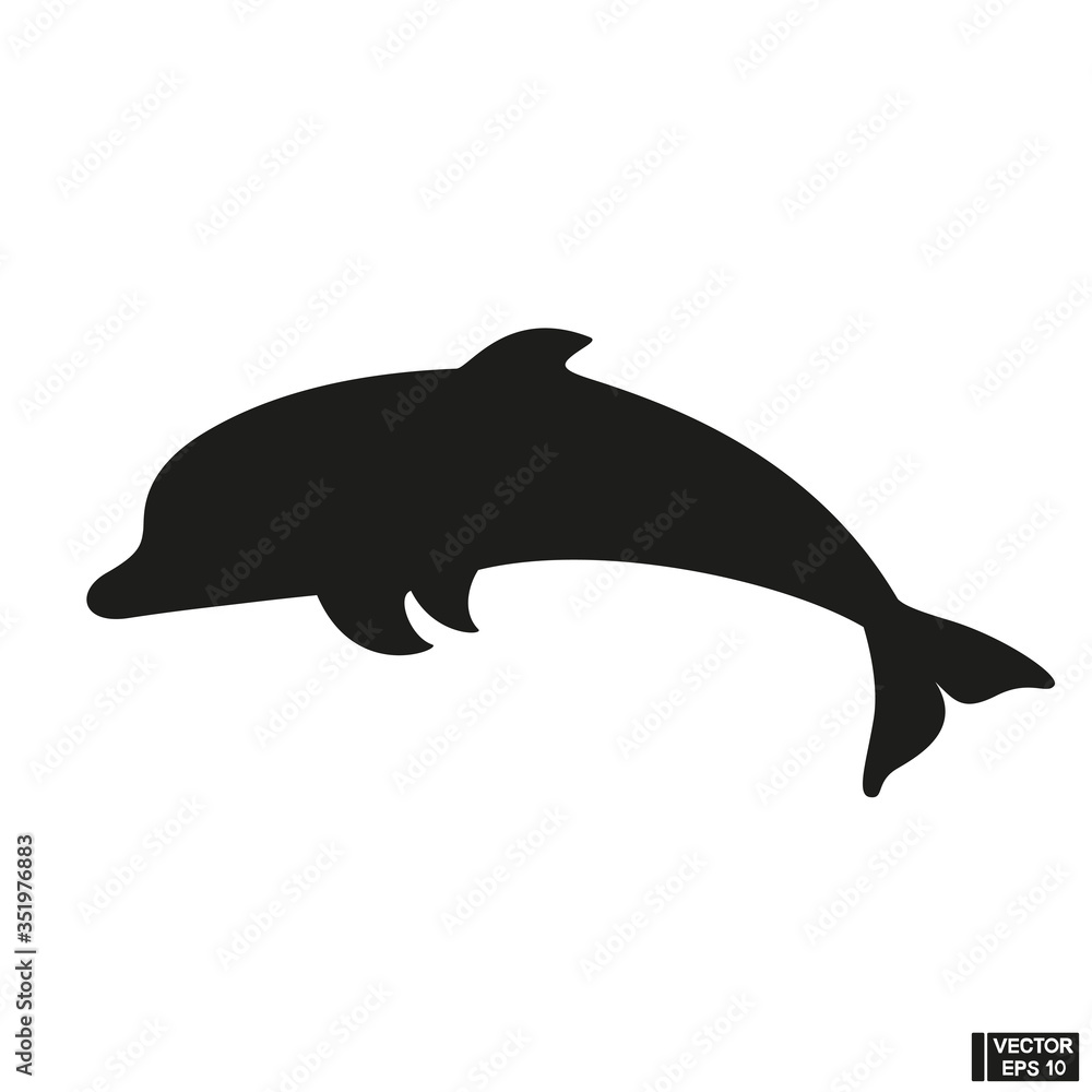 Fototapeta premium Black Silhouette of a beautiful dolphin vector