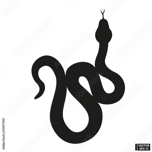 Black beautiful rearing snake fine vector silhouette. Over white