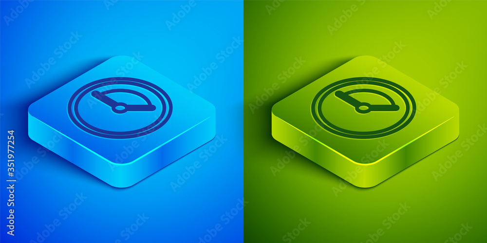 Isometric line Time Management icon isolated on blue and green background. Clock sign. Productivity symbol. Square button. Vector Illustration Isometric line Time Management icon isolated on blue and green background. Clock sign. Productivity symbol. Square button. Vector Illustration