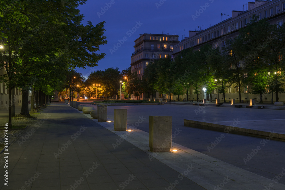 Krakow. Workers District of Nowa Huta by night Krakow. Workers District of Nowa Huta by night