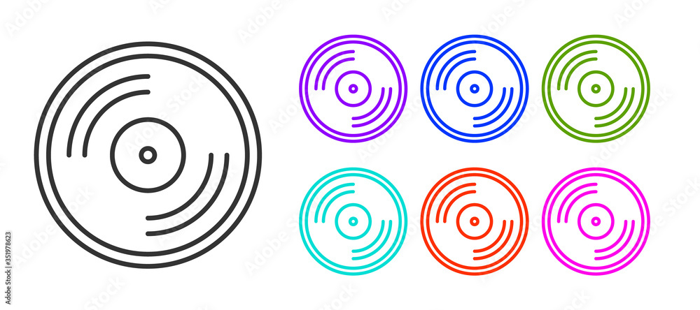 Black line Vinyl disk icon isolated on white background. Set icons colorful. Vector Illustration Black line Vinyl disk icon isolated on white background. Set icons colorful. Vector Illustration