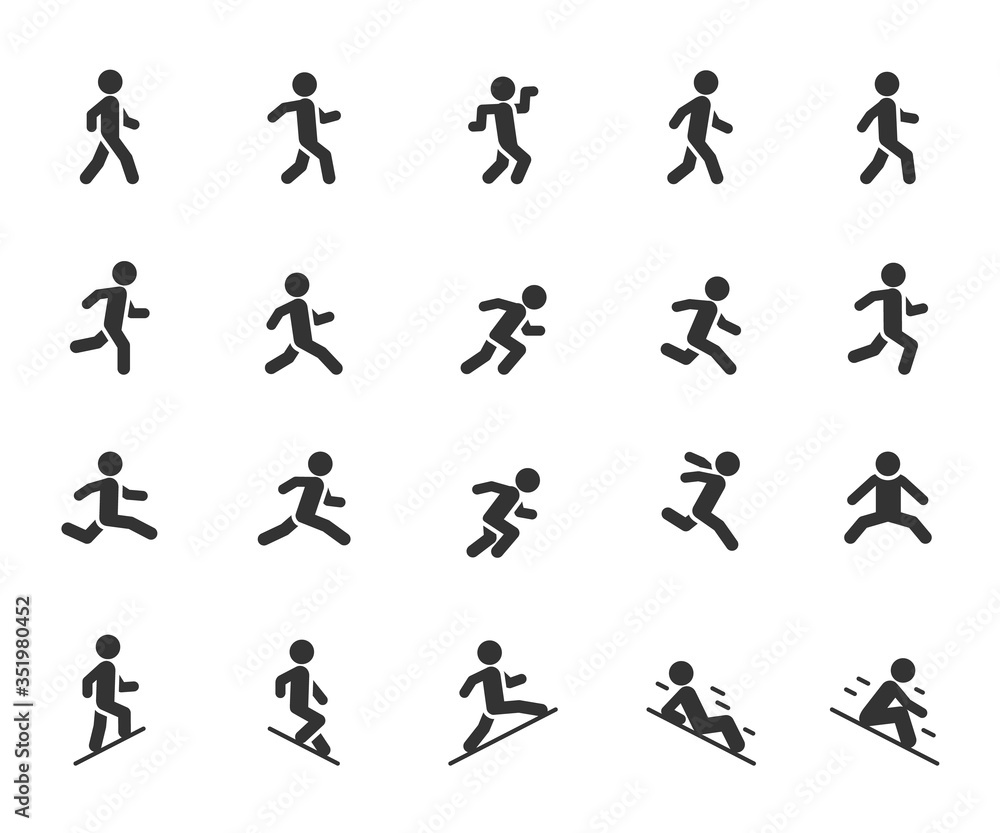 Vector set of movement people flat icons. Contains icons walking
