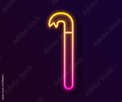 Glowing neon line Crowbar icon isolated on black background. Vector Illustration