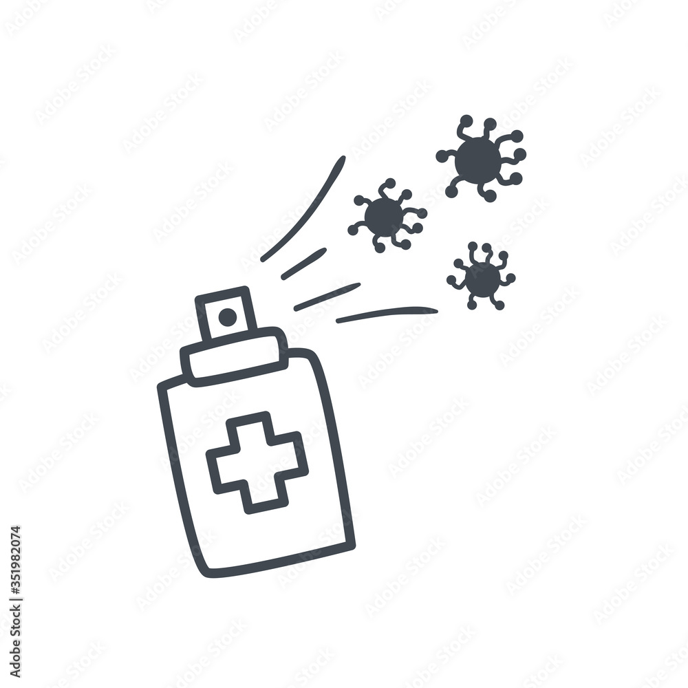 Alcohol spray with covid 19 virus line style icon vector design Alcohol spray with covid 19 virus line style icon vector design