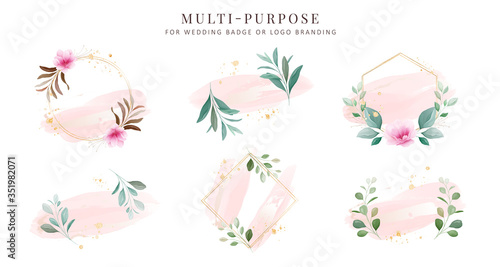 Feminine logo collections, hand drawn modern minimalistic and floral and watercolor badge templates for wedding card, branding,  identity, boutique, salon vector