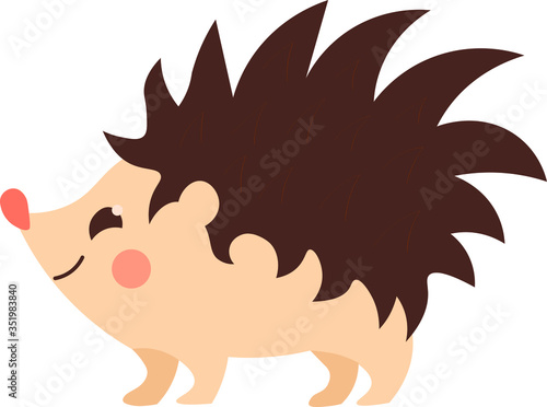 hedgehog animal, cartoon character flat vector isolated deign elements on white background. Concept for logo, print, cards 