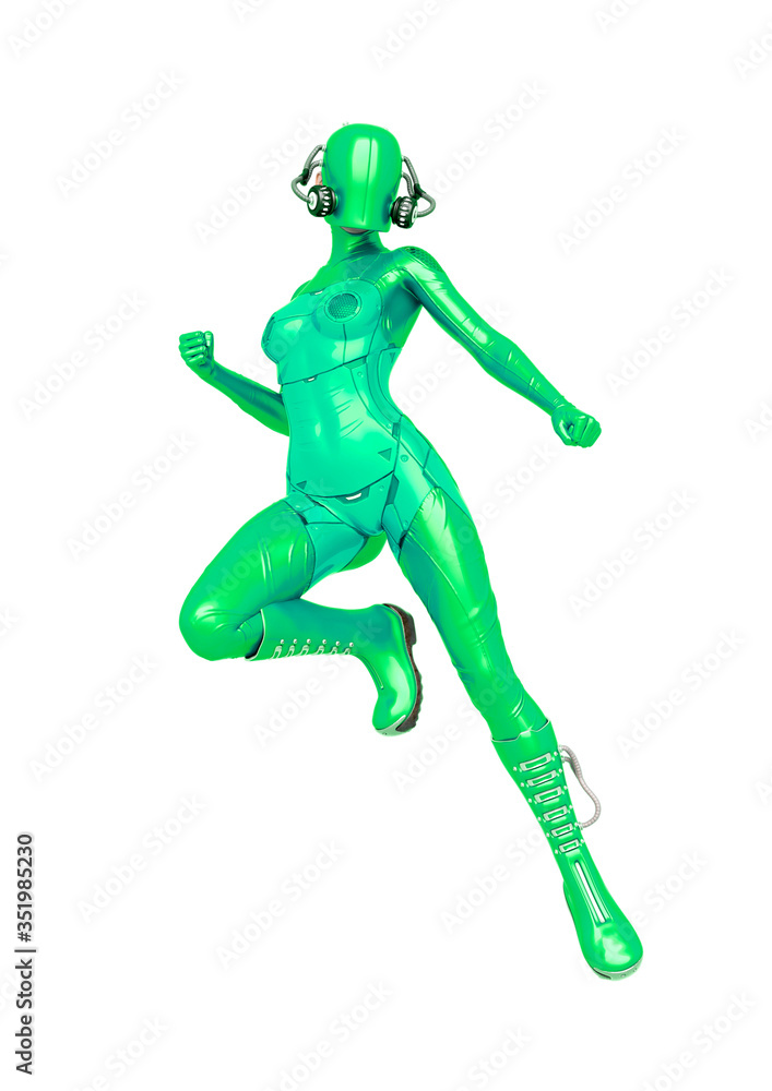 cyber soldier female is floating and waiting for action cyber soldier female is floating and waiting for action