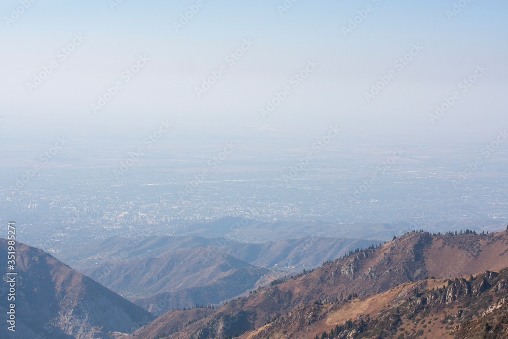 Clear blue sky mountains landscape drone view