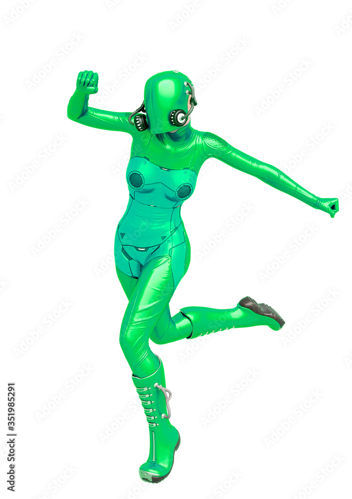 cyber soldier female running side view cyber soldier female running side view