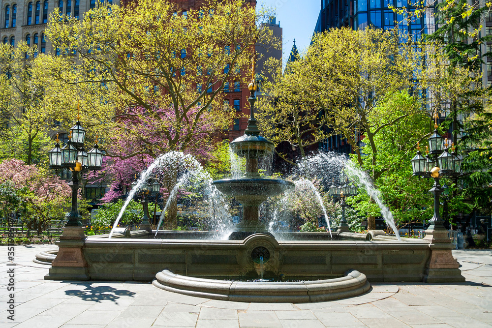 City Hall Park fountain. New York City Manhattan