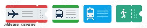 Set of tickets for various modes of transport and a pass metro vector icon flat isolated illustration