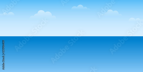Horizon over the sea and sky with clouds icon flat illustration