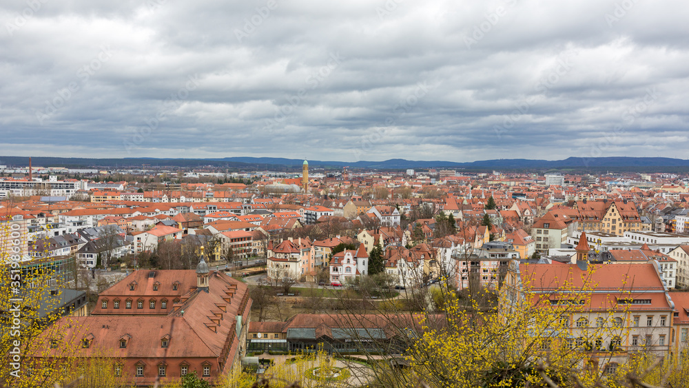 Cityscape of Bamberg - town with numerous medieval buildings and UNESCO world heritage sites