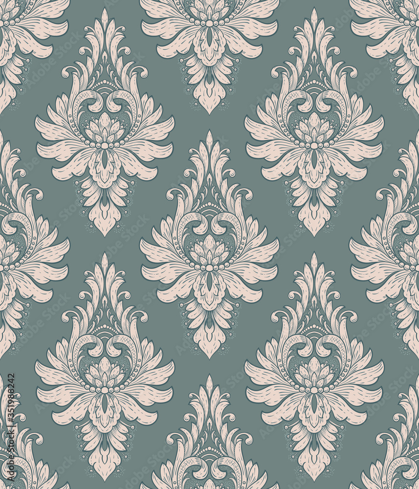 Fototapeta premium Damask seamless pattern element. Vector classical luxury old fashioned damask ornament, royal victorian seamless texture for wallpapers, textile, wrapping. Vintage exquisite floral baroque template.