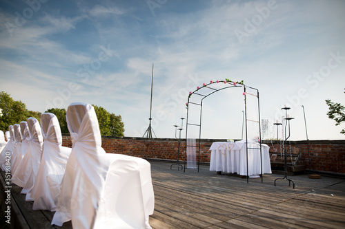 Lovely wedding ceremony place, ready for wedding act for the newlyweds, wed concept