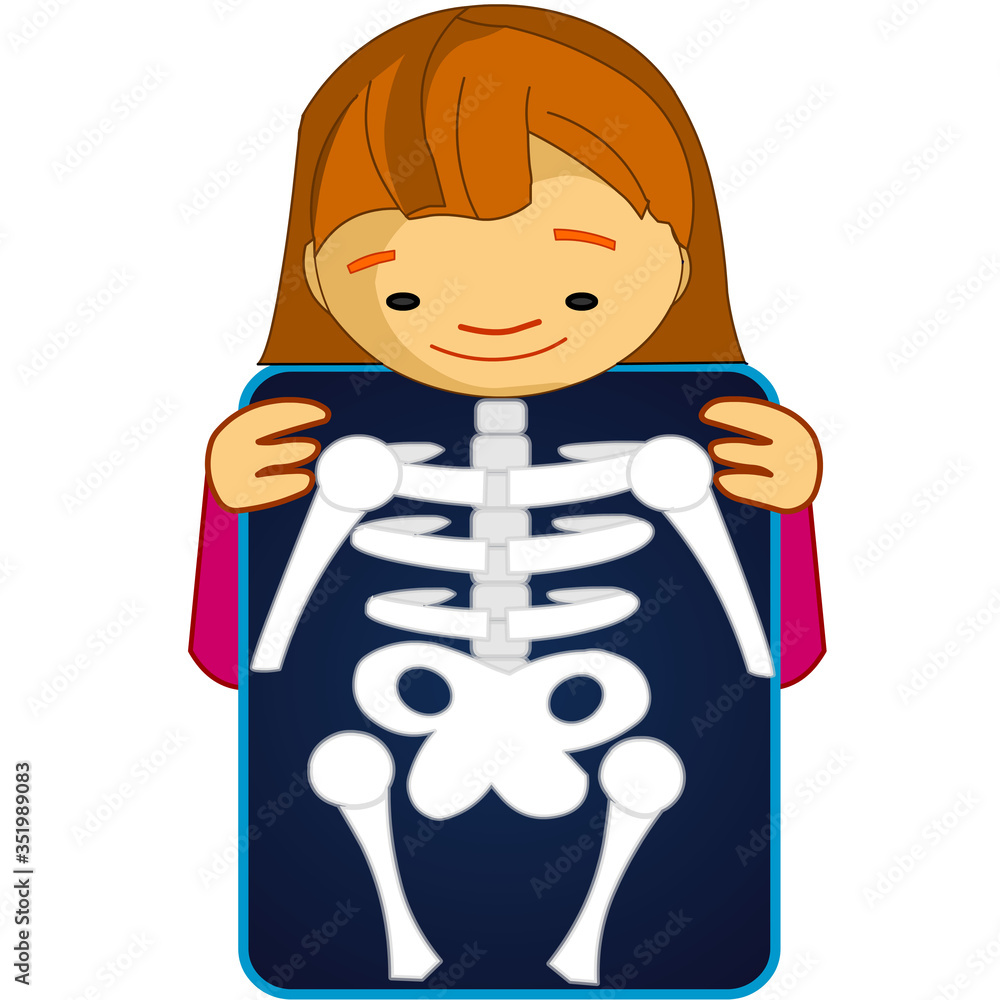 X ray, röntgen. Xray shows the breast, ribs, spine, and pelvis bones.  Cartoon body x-ray of child girl character. Dark roentgen film. Medical  educational drawing. Biology illustration Vector Stock Vector | Adobe