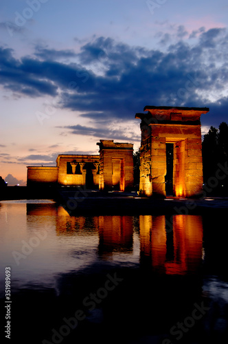 Temple of Debod of Madrid. An ancient Egyptian temple that was dismantled and rebuilt in Madrid, Spain.