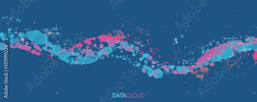 Big data blue wave visualization. Futuristic infographic. Information aesthetic design. Visual data complexity. Complex business chart analytics. Social network representation. Abstract data graph.