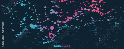 Big data cloud visualization. Futuristic infographic. Information cloud computing. Visual data complexity. Complex business chart analytics. Social network representation. Abstract data graph.