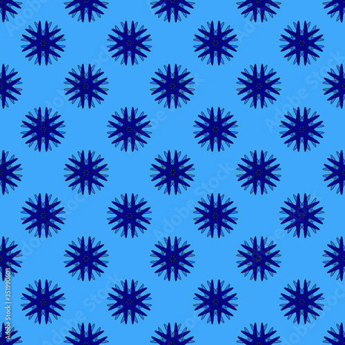 Snowflake vector seamless pattern on blue background