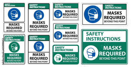 Safety Instructions Masks Required Beyond This Point Sign Isolate On White Background,Vector Illustration EPS.10