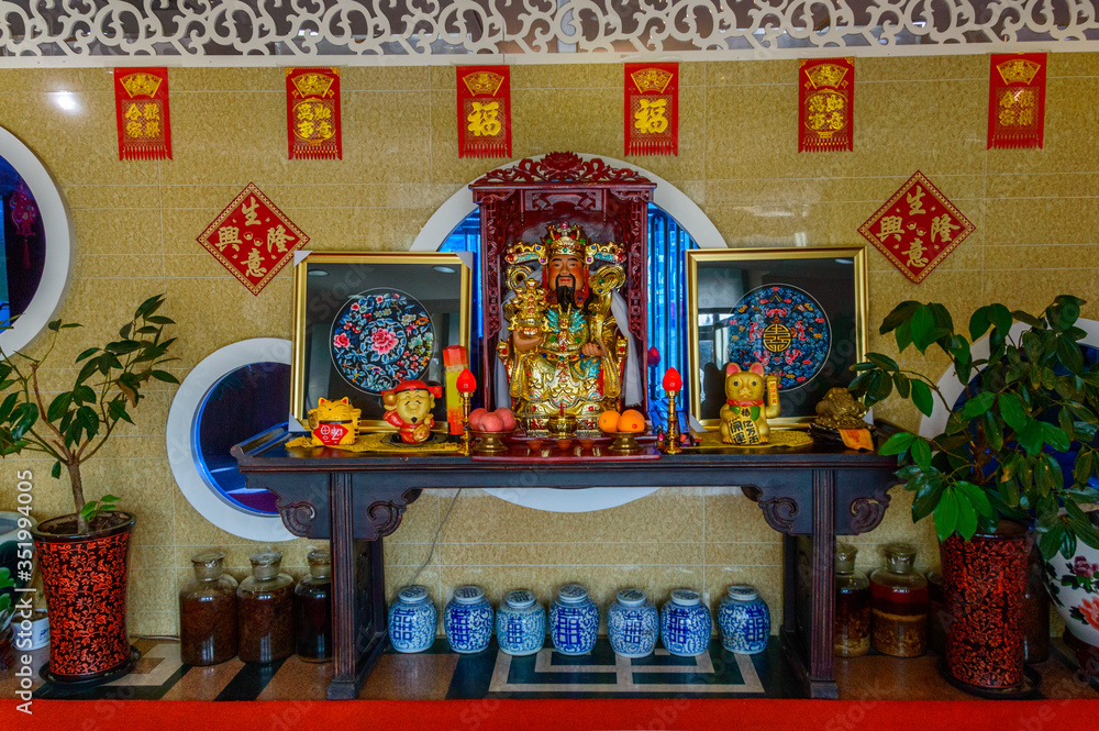 A beautifully adorned altar in the interior of the Silk Factory.
