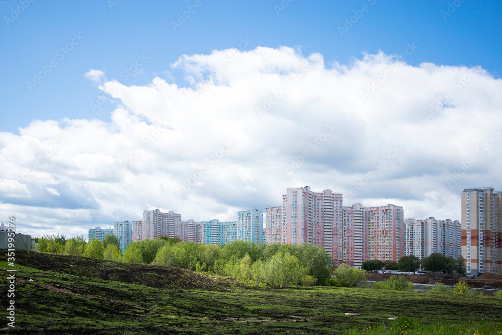 Construction of Moscow river embankment and St. Nicholas Church in new area of Pavshinsky floodplain Construction of Moscow river embankment and St. Nicholas Church in new area of Pavshinsky floodplain