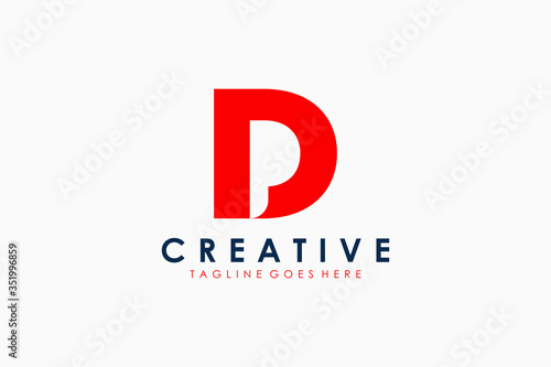 Abstract Initial Letter D and P Linked Logo. Red Shape with Negative Space P Letter inside. Usable for Business and Branding Logos. Flat Vector Logo Design Template Element.