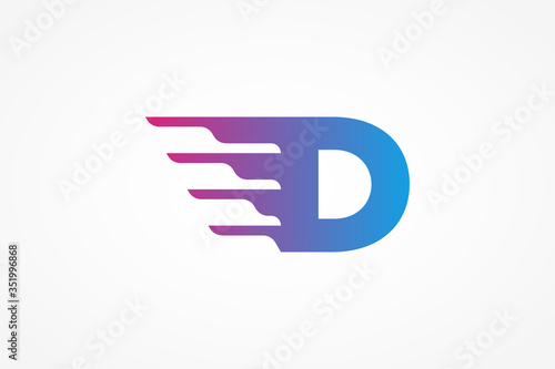 Fast Shipping Letter D Delivery Logo. Blue Gradient Shape with Geometric Wings Combination isolated on White Background. Business and Transportation Logos. Flat Vector Logo Design Template Element.
