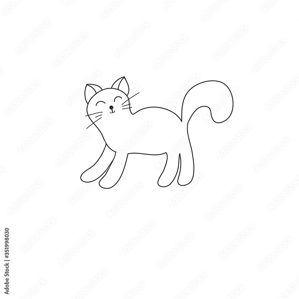 Cute cat in doodle style. Hand drawing isolated on a white background. Black white vector illustration. Cute cat in doodle style. Hand drawing isolated on a white background. Black white vector illustration.