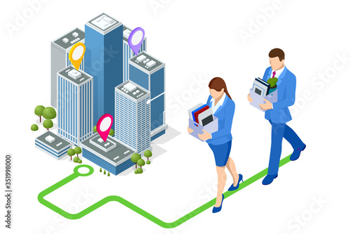 Isometric hiring and recruitment, job candidates and job centre concept. Job interview, recruitment agency. HR job seeking.