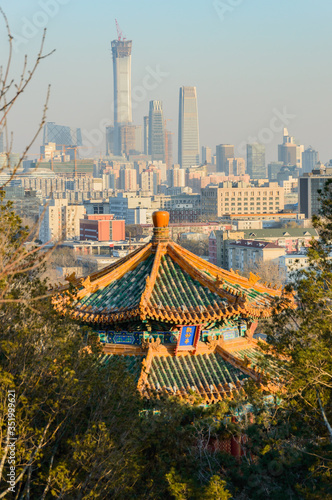 A panorama of the city from the Beihai East Gate hill in Jingshan Park, view of the south-eastern part of the city...