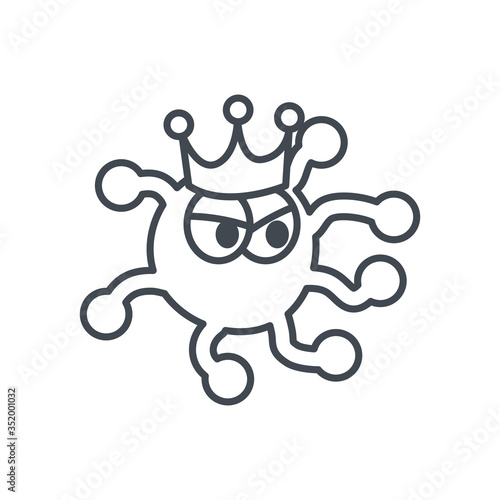 Covid 19 virus cartoon with crown line style icon vector design