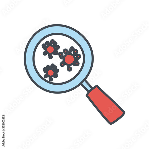 Covid 19 virus inside lupe flat style icon vector design
