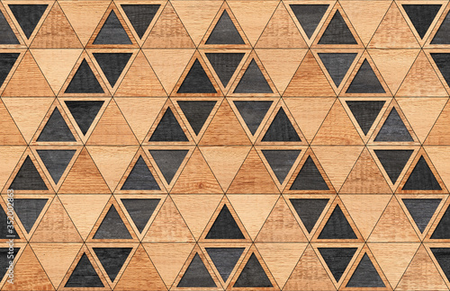 Brown and black wooden wall with triangle pattern. Wood texture background.