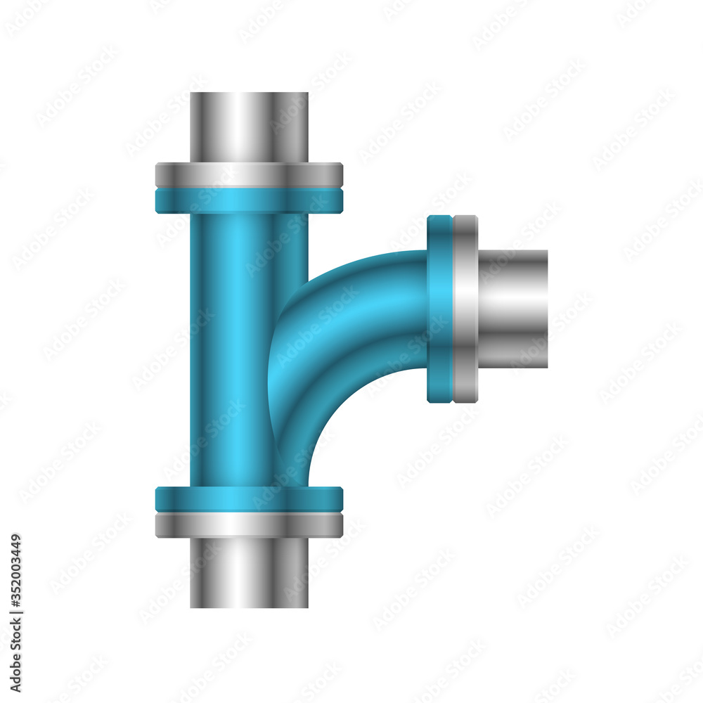 Pipe vector. Made from steel or metal connection by flange fitting fixing by screw and bolt. Part for pipeline construction to transportation oil and gas in industry, water in plumbing and irrigation.