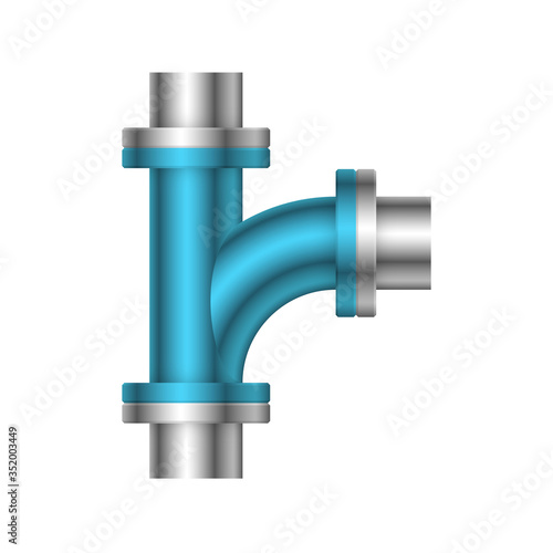Pipe vector. Made from steel or metal connection by flange fitting fixing by screw and bolt. Part for pipeline construction to transportation oil and gas in industry, water in plumbing and irrigation.