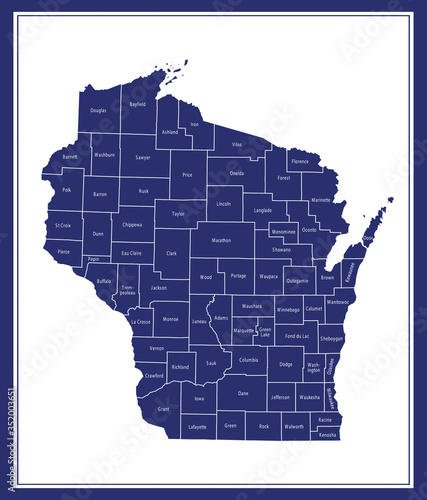 County map of Wisconsin USA photo