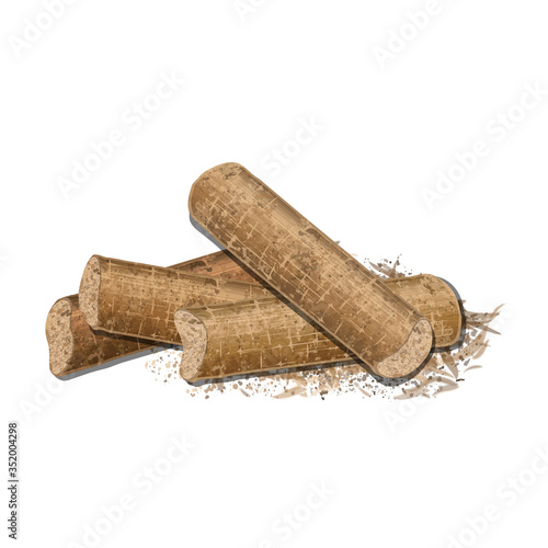 Waste compressed granules used as biofuel,  smell absorb etc. Wooden pellets. Organic, ecological and renewable mass. Vector, EPS 10