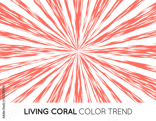 Coral Trendy Color Sun Rays or Explosion Boom for Comic Books Radial Background. Vector.