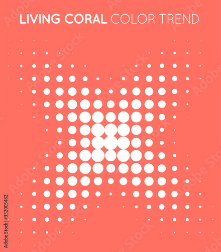 Coral Trendy Color Cross X Shape in Halftone, Halftone Dot Pattern, Vector Illustration.