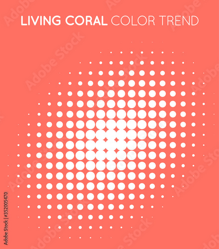 Coral Trendy Color Circle in Halftone, Halftone Dot Pattern, Vector Illustration.