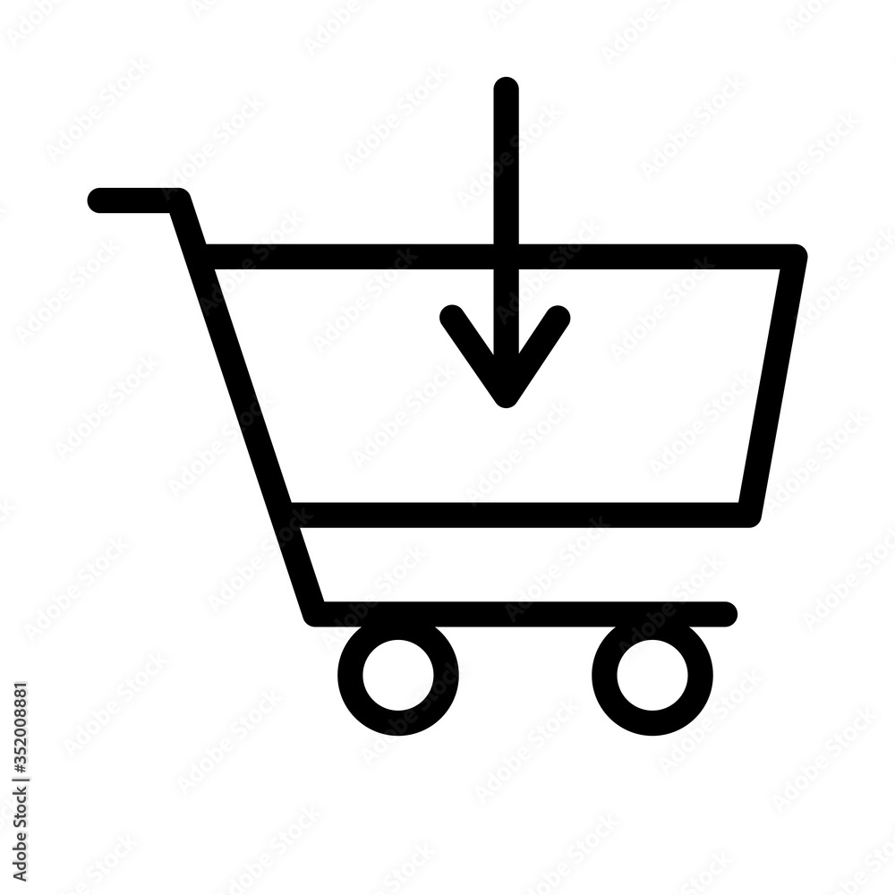 shopping cart market with arrow down flat style shopping cart market with arrow down flat style