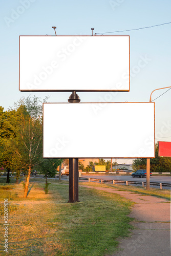Advertising billboard metal, large horizontal. Billboard mockup outdoors. With clipping path on screen