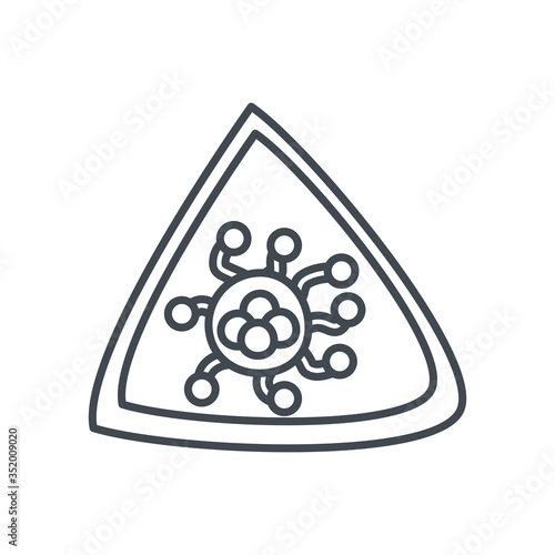 Covid 19 virus inside warning triangle line style icon vector design