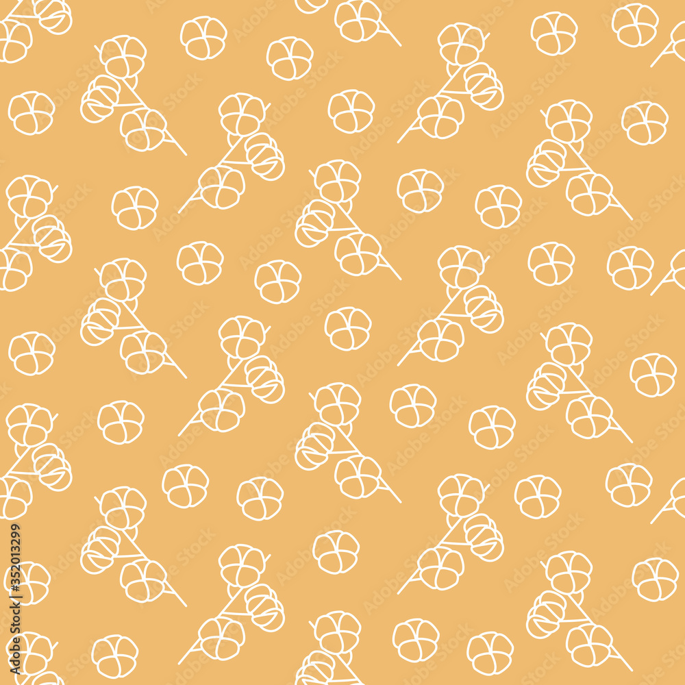 Seamless pattern with cotton branch line icon. Gossypium hirsutum. Concept for web banners and printed materials