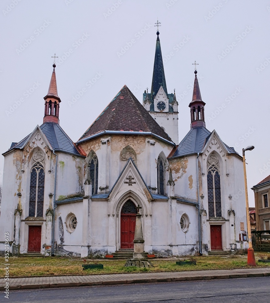 Church of Saints Fabian and Sebestian, Zakupy town, Czech Republic. Winter 2020