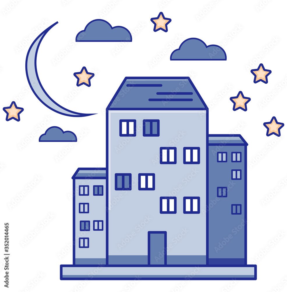 Fototapeta premium High-rise buildings against the sky and moon. Vector illustration