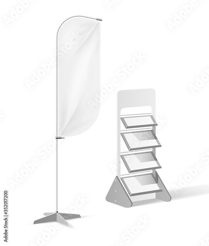 Vector 3d exhibition banner flag display shelves